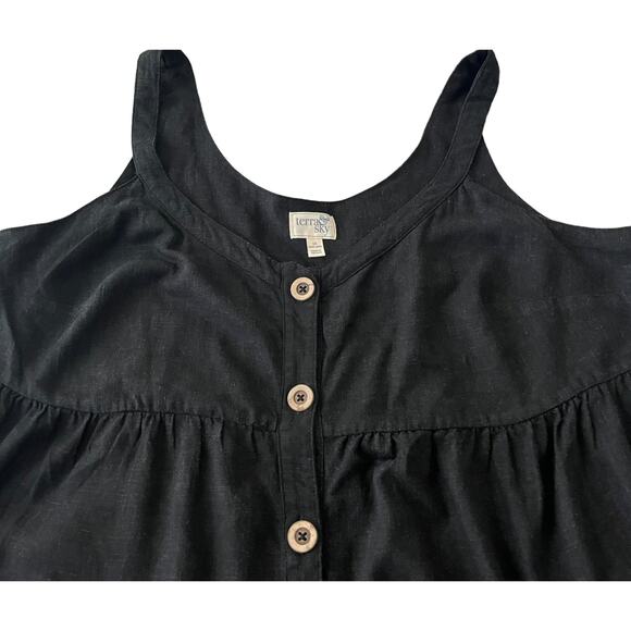 TERRA & SKY SLEEVELESS SCOOP NECK BUTTON TOP, WOMENS, 1X(16W-18W), BLACK, EMPIRE - Picture 7 of 11